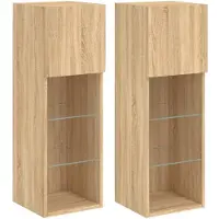 vidaXL Armoires TV avec lampes LED 2 unités Chêne Sonoma 30,5x30x90 cm