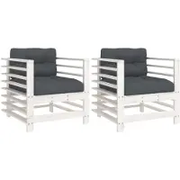 vidaXL Chaises de jardin avec coussins 2 pcs. Blanc Pin massif