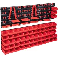 vidaXL Kit de bacs de stockage et panneaux muraux 141pcs rouge et noir