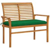 vidaXL Banc de jardin avec garniture verte 112 cm bois massif teck