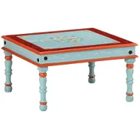 vidaXL Table basse bleue peinte à la main en bois massif de manguier