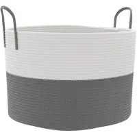 vidaXL Panier de rangement gris et blanc Ø51x33 cm coton