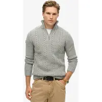 Superdry pour homme. M6110527A Pull Vintage Jacob Grey tressé en tricot avec demi-fermeture à glissière (S), Casuel, Gris, Acrylique