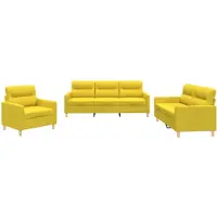 vidaXL Ensemble de canapés 3 pièces avec coussins Tissu jaune clair