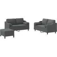 vidaXL Ensemble de canapés 3 pièces avec coussins Tissu gris foncé
