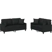 vidaXL Ensemble de canapés 2 pièces avec coussins Noir Similicuir