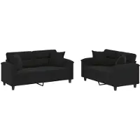 vidaXL Ensemble de canapés 2 pièces avec coussins Noir Tissu microfibre