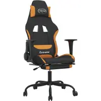 vidaXL Fauteuil gaming avec fonction massage et repose-pieds, tissu noir et orange