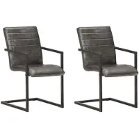 vidaXL Chaise de salle à manger "Pliezhausen" en cuir véritable en gris et noir. Dimensions (l/h/p) 51x91x56 cm