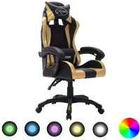 vidaXL Chaise de jeu avec lumières LED RGB or et noir similicuir