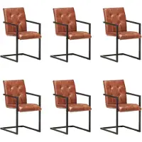 vidaXL Chaise cantilever 6 pcs. Marron Cuir véritable