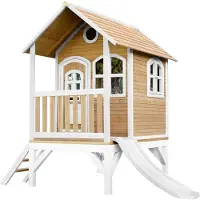 Axi Tom Maison Enfant Avec Toboggan Blanc | Aire De Jeux Pour L'Extérieur En Marron & Blanc | Maisonnette / Cabane De Jeu En Bois