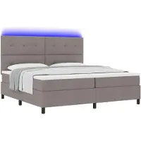 vidaXL Lit boxspring avec bandes lumineuses LED, taupe, 200 x 200 cm, tissu