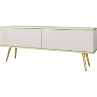 3Xeliving Meuble TV blanc de 135 cm avec pieds dorés, dimensions : 135 cm x 53 cm x 32 cm