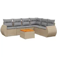 vidaXL Ensemble de salon de jardin 7 pièces avec coussins Beige Poly Rattan