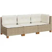 vidaXL Canapé de jardin 3 places avec coussins Beige Poly Rattan