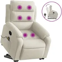 vidaXL Fauteuil de massage avec releveur Crème Velours