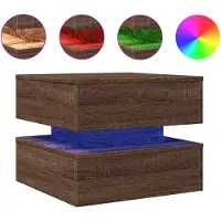 DKD Home Decor Table basse avec lampes LED aspect chêne brun 50x50x40 cm
