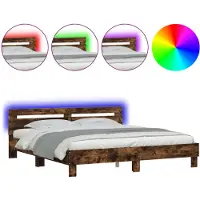 vidaXL Cadre de lit avec tête de lit et éclairage LED chêne fumé