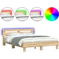 vidaXL Cadre de lit avec tête de lit éclairage LED chêne Sonoma 150x200cm