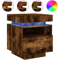 vidaXL Armoire de chevet avec lumières LED chêne fumé 40x39x48,5 cm