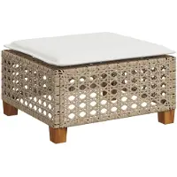 vidaXL Tabouret de jardin et coussin beige 63,5x56x32cm résine tressée