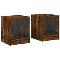 vidaXL Tables de chevet et portes vitrées 2 pcs chêne fumé 35x37x42 cm
