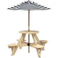vidaXL Table de pique-nique pour 4 enfants avec parasol rond en bois de sapin