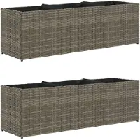 vidaXL Jardinières avec 3 pots 2 pcs gris 105x30x32 cm résine tressée