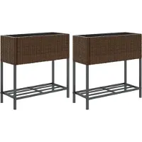 vidaXL Parterre surélevé avec étagère 2 pcs. Marron 70x28x70 cm Poly rotin
