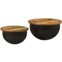 vidaXL Ensemble de 2 tables basses Noir Vieux bois massif