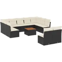 vidaXL Ensemble de 12 canapés de jardin avec coussins noir poly rotin