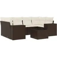 vidaXL Ensemble de salon de jardin 7 pièces avec coussins Marron Poly rotin