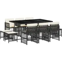 vidaXL Ensemble de jardin 11 pièces avec coussins Noir Poly Rattan