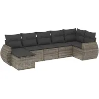 vidaXL Ensemble de salon de jardin 7 pièces avec coussins Gris Poly rotin