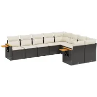 vidaXL Ensemble de salon de jardin 9 pièces avec coussins noir poly rotin