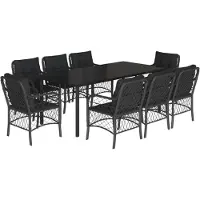 vidaXL Salon de jardin 9 pièces avec coussins noir poly rotin
