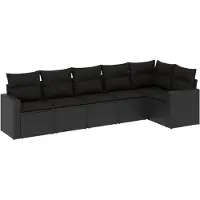vidaXL Ensemble de salon de jardin 6 pièces avec coussins noir poly rotin