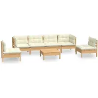 vidaXL Ensemble salon de jardin 7 pièces avec coussins crème pin massif