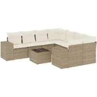 vidaXL Ensemble de salon de jardin 9 pièces avec coussins beige Poly rotin