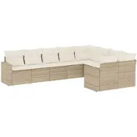 vidaXL Ensemble de salon de jardin 9 pièces avec coussins beige Poly rotin
