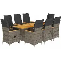 vidaXL Salon de jardin 9 pièces avec coussins Gris Poly Rattan