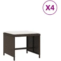 vidaXL Tabourets de jardin et coussins lot de 4 marron résine tressée