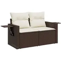 vidaXL Canapé de jardin avec coussins 2 places brun poly rotin