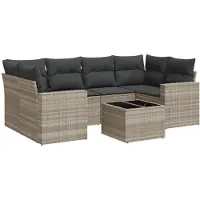 vidaXL Ensemble de salon de jardin 7 pièces avec coussins gris clair Poly rotin