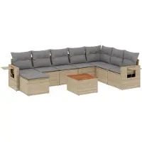 vidaXL Ensemble de salon de jardin 9 pièces avec coussins beige Poly rotin