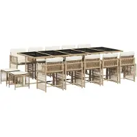 vidaXL Salon de jardin 15 pièces avec coussins Beige Poly Rattan