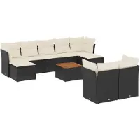 vidaXL Ensemble de 10 canapés de jardin avec coussins noir poly rotin