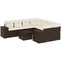 vidaXL Ensemble de salon de jardin 9 pièces avec coussins Marron Poly Rattan
