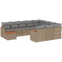 vidaXL Ensemble de salon de jardin 11 pièces avec coussins Beige Poly Rattan